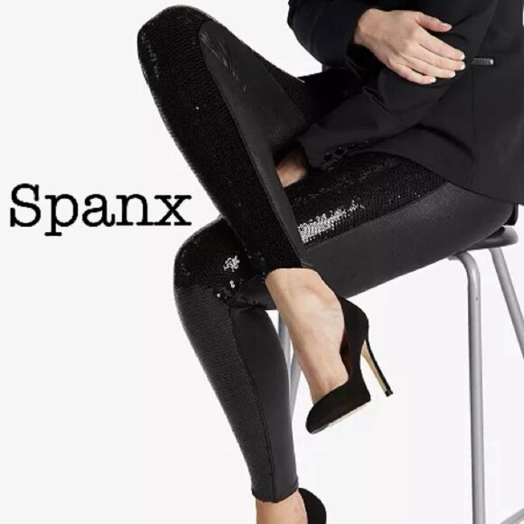 SPANX Sequin Faux Leather Leggings - Picture 2 of 9